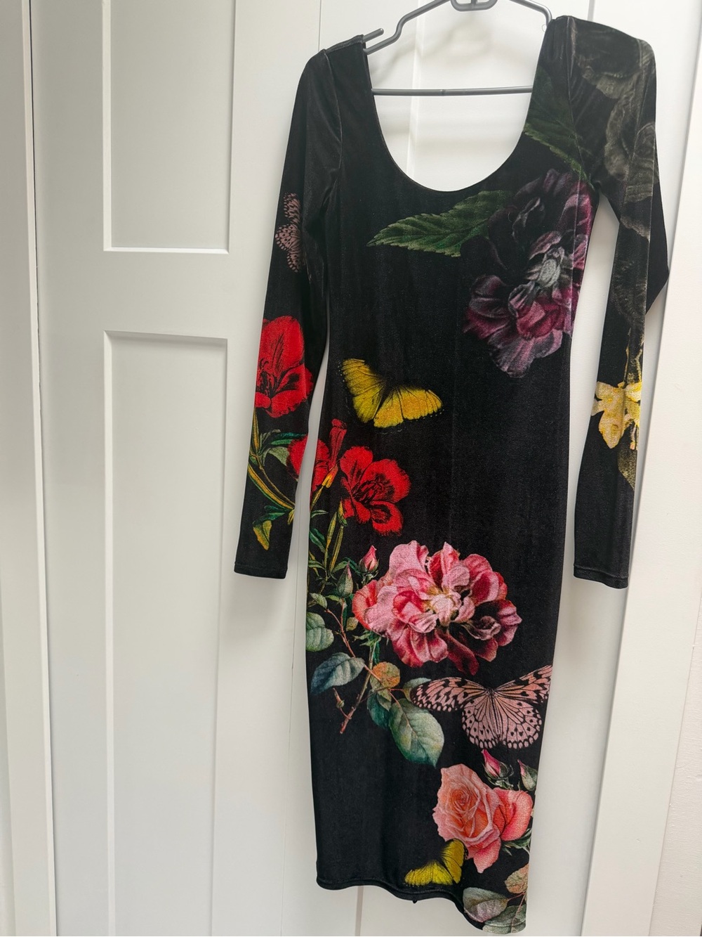 Alice + Olivia Black Velvet Midi Skirt with Floral and Butterfly Accents - Picture 2 of 2